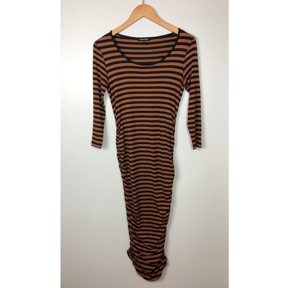 Isabella Oliver Camel Black Stripe Midi Dress